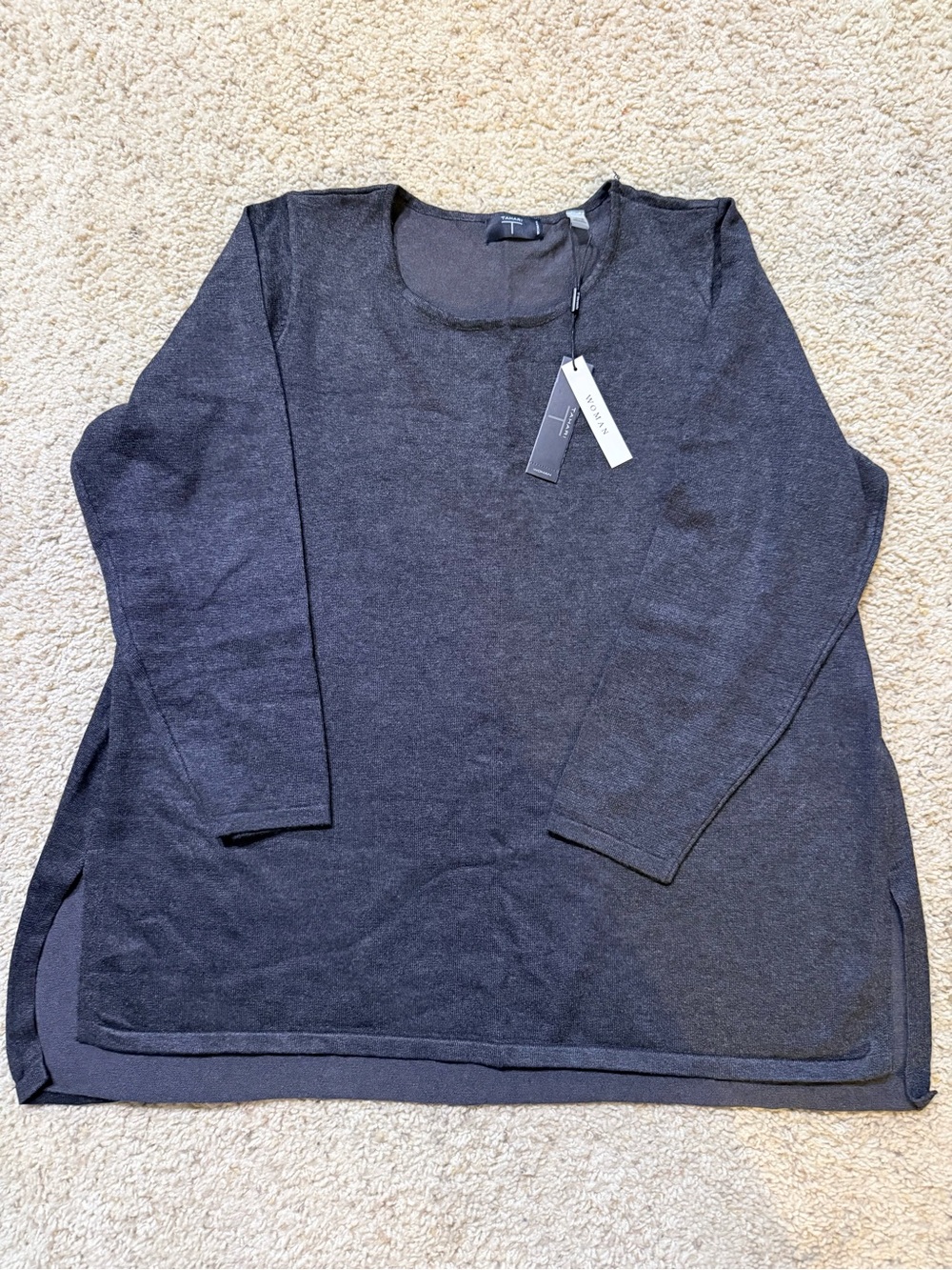 Tahari Woman Gray Lightweight Long Sleeve Sweater 1X NWT